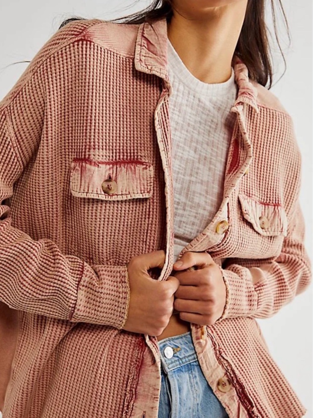 FP One Free People Scout Waffle Jacket Dusty Pink